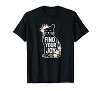 Encuentra tu alegría inspiradora Gato Floral Camiseta