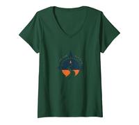 Encuentra tu Aventura de Viaje inspiradora en el Camino Camiseta Cuello V, Mujer, Verde Bosque, M