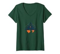 Encuentra tu Aventura de Viaje inspiradora en el Camino Camiseta Cuello V, Mujer, Verde Bosque, S