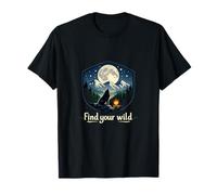 Encuentra tu Salvaje Camping Mountain Badge Wolf Moon Camiseta
