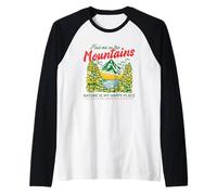 Encuéntrame en Las montañas La Naturaleza es mi Lugar Feliz (gráfico) Camiseta Manga Raglan