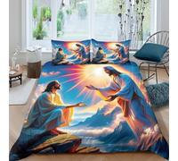 Encuentro de Jesús en la Luz Juego De Cama 3D Transpirable Uso Anual Decoración Encuentro Divino para Niños Dormitorio Moderno Regalo Familiar Single（140x200cm）
