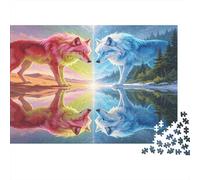 Encuentro de Lobo Colorido Puzzle de 1000 Piezas Papel para Adultos Reflejo en Bosque Relajante Familiar Decoración 70x50cm/1000pcs