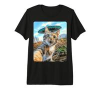Encuentro Extraterrestre: Selfie de Gato con OVNI Camiseta Premium