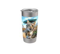 Encuentro extraterrestre: Selfie de gato con OVNI Vaso térmico de acero inoxidable de doble pared