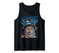 Encuentro OVNI Gato Sorprendido Divertido Raro Camiseta sin Mangas