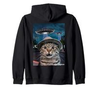 Encuentro OVNI Gato Sorprendido Divertido Raro Sudadera con Capucha