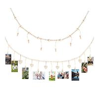 Encuryna 2 piezas de cuerda para fotos con pinzas de madera, marco DIY decoración de pared, cuentas 250 cm y corazón con pinzas, para colgar tarjetas postales fotográficas