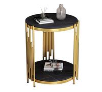 End Table,Shaped Reversible Side Table with Wooden Shelf,Snack Side Table for Living Room,End Table for Sofa Couch and Bed,Metal Frame (Color : Black) (Gold+Black)
