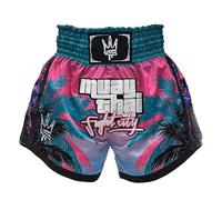Endangered Fightwear Pantalones cortos de Muay Thai de cintura alta brillantes y coloridos para Muay Thai y boxeo, 8 diseños, Reino Unido, Fight City, S