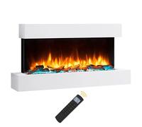 Endeavour Fires Runswick Chimenea Eléctrica de Pared 43" | Realista Efecto Llama de Fuego, Chimenea Decorativa, Tecnología LED de Bajo Consumo, Repisa y Zócalo en Blanco | 25f. x 110an. x 59al. cm