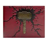 Endgame Thor Martillo Mjolnir 3D de Bronce Emblema Billetera/Cartera Bi-Fold Porta-ID & Tarjetero, Rojo