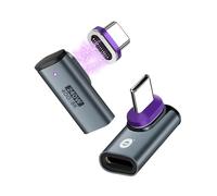 EndlesShine Adaptador magnético USB C a C de 16 pines PD 240 W, antiarco, carga rápida y rápida, 480 mbps, sincronización de datos, conectores USB tipo C, ángulo recto de 90° (negro)