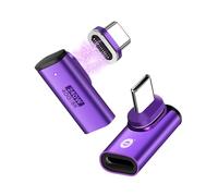 EndlesShine Adaptador magnético USB C a C de 16 pines PD 240 W, antiarco, carga rápida y rápida, 480 mbps, sincronización de datos, conectores USB tipo C, ángulo recto de 90° (morado)