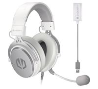 ENDORFY VIRO Plus USB Onyx White, Auriculares Over Ear, par Adicional de Almohadillas de Tela, micrófono Desmontable, Cable Desmontable, Tarjeta de Sonido USB 7.1 | EY1A005