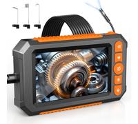 Endoscopio industrial de doble lente, cámara de inspección de boroscopio digital HD 1080P con lente impermeable IP67 de 8 mm, pantalla LCD de 4.3 pulgadas, 9 luces LED, cable semirrígido flexible de