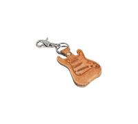ends cuoio Funda para púa en Forma de Guitarra Eléctrica Fender o Gibson de Cuero con Llavero y Mosquetón - 100% Made in Italy (Fender Stratocaster, Ocra)
