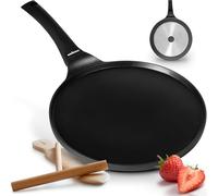 endusor Sarten Crepes Induccion 26cm con 3 capas de antiadherente + espatula y esparcidor de madera de haya alemana - Sartén para crepes apta para TODAS las cocinas - Crepera sarten sin PFOA + PFOS