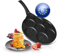 endusor Sartén tortitas y pancakes para niños con motivo smiley | Sarten (26cm) con 7 hoyos y protección antiadherente | Todo tipo de cocinas e inducción | Sartén divida para panquecas tortitas
