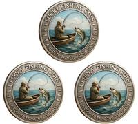 Endyniner Monedas de pesca de la suerte, monedas de oro, adivino, decoración de peces, entusiastas de la pesca, recuerdo, pescador, coleccionable, regalo perfecto de pescador, recuerdo náutico (3