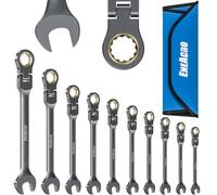 ENEACRO Juego de Llaves de Carraca Combinadas, Juego de Llaves Flexibles Antideslizantes de 10 Piezas, Métricas 8-19mm, 72 Dientes, Construidas en Cr-V, Niqueladas con Bolsa de Almacenaje