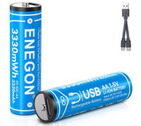 ENEGON 2 Pilas Recargables de Litio AA, 1,5 V de Ion de Litio USB AA con Cable de Carga 2 en 1 Tipo C, Carga rápida en 2 Horas