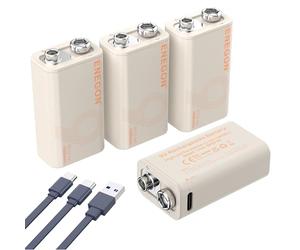 ENEGON 9V 4er-Pack Wiederaufladbare Lithium batterien 3,7Wh/1000mAh Type-C Schnellladung, 9V/0,6A Stabile Leistung, Kompatibel mit Multimeter/Drahtlosem Mikrofon/Rauchmelder und Mehr - 6F22