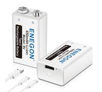 ENEGON 9V USB Directa Recargable Batería 650mAh Lito-Ion con Cable USB Type-C 2 en 1 para Micrófonos, Alarma de Humos, Juguetes electrónicos, Walkie Talkie y Más aparatos (2 Baterías)