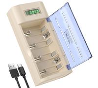 ENEGON Cargador Universal de Baterías para AA/AAA/C/D/9V NiMH/NiCD, con Pantalla LCD, Función de Descarga y 4 Ranuras (Sin Adaptador)