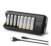 ENEGON Cargador de Pilas(8 Ranuras) con 4 Pilas Recargables AAA de 1100mAh y 4 Pilas Recargables AA de 2800mAh, Cargador de Pilas Recargables AA y AAA NI-Mh