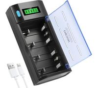 ENEGON Cargador de Pilas Universal con Pantalla LCD - Cargador de Pilas Recargables AA AAA C D 9V NiMH/NiCD Cargador Pilas - Carga Rápida, Función de Descarga y 4 Ranuras Independientes,