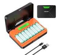 ENEGON Cargador Rápido 8 Ranuras para Pilas AA/AAA con Pantalla LCD + 8 Pilas AA Ni-MH (2400mAh), Estación USB-C de Carga y Almacenaje - para Ratones, Juguetes y Electrónica
