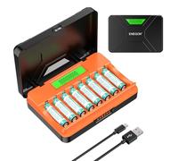 ENEGON Cargador Rápido 8 Ranuras para Pilas AA/AAA con Pantalla LCD + 8 Pilas AAA Ni-MH (1100mAh), Estación USB-C de Carga y Almacenaje - para Mandos a Distancia, Termómetros y Electrónica