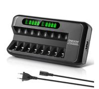 ENEGON Cargador Rápido Inteligente para Pilas Recargables AA AAA Ni-MH Ni-CD con Pantalla LCD, 8 Slots Independientes, Protección y Adaptador de Corriente 100-240V