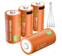 ENEGON - Cargador USB-C con 4 pilas de 900 mAh, kit de cable de carga de 1 a 4