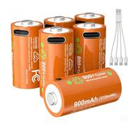 ENEGON - Cargador USB-C con 6 pilas de 900 mAh, kit de cable de carga de 1 a 6