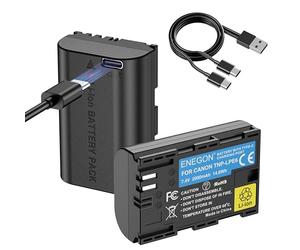 ENEGON LP-E6/LP-E6N USB-C batería de Repuesto (2 * 2000mAh, Carga Directa) para Canon LP-E6, Compatible con EOS 5D/5D III/5D IV, 6D/6D II, 60D/70D/80D/90D