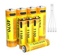 ENEGON Pack AA AA: 4 Pilas AAA + 4 Pilas AA de Litio Recargables USB-C, AAA 1100 mWh/AA 4070 mWh, 1,5 V Constante, Cable de Carga 1 a 4, para mandos, básculas, teclados y Ratones