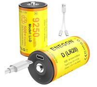 ENEGON Pack de 2 Pilas Recargables D 9250 mWh 1,5 V LR20 de Litio con Cable USB-C, para lámparas de Camping, Luces LED, Juguetes e iluminación de Emergencia