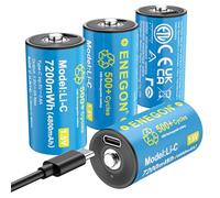 ENEGON Paquete de 4 pilas recargables C/LR14, 1,5 V 7200 mWh con cable de carga rápida USB-C, ideal para reproductores de CD, radios, linternas, juguetes para niños, luces de campamento o emergencia