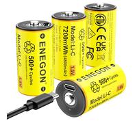 ENEGON Paquete de 4 pilas recargables C/LR14, 1,5 V, 7200 mWh, de iones de litio con cable de carga rápida USB-C, ideal para reproductores de CD, radios, linternas, luces de campamento/emergencia