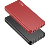 ENEGON Power Bank 10000 mAh Pack of 2, Slim Small But Strong External Mobile Phone Batteries, USB C Input and Output Power Bank, Portable Charger with 3 Ports Compatible (Black and Red)