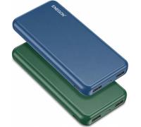 ENEGON Power Bank 10000 mAh Pack of 2, Slim Small But Strong External Mobile Phone Batteries, USB C Input and Output Power Bank, Portable Charger with 3 Ports Compatible (Blue and Green)