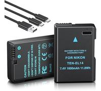 ENEGONPOW EN-EL14/14a USB-C de 1600 mAh Cámaras de fotos para Nikon D3100-D3500/D5100-D5600 y Coolpix P7000/P7100/P7700/P7800 (2 baterías recargables)