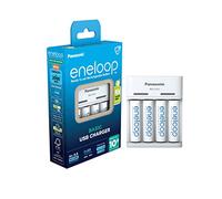 eneloop Basic Cargador USB, para 2 o 4 Pilas Recargables AA/AAA, 10h de Tiempo de Carga, 6 Funciones de Seguridad, 4 Pilas eneloop AA (2000 mAh) Incluidas