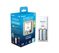 eneloop Compact Cargador, para 1-2 Pilas Recargables AA/AAA, 10h de Tiempo de Carga, 9 Funciones de Seguridad, 2 Pilas eneloop AA (2000 mAh) Incluidas
