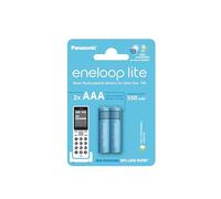 eneloop lite, pilas recargables AAA/Micro, paquete de 2, capacidad de mín. 550 mAh, pilas Ni-MH, listas para usar, recargables hasta 3000 veces, embalaje sin plástico, lite, azules