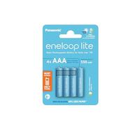 eneloop Lite, Pilas Recargables AAA/Micro, Paquete de 4, Capacidad de mín. 550 mAh, Pilas Ni-MH, Listas para Usar, Recargables hasta 3000 Veces, Embalaje sin plástico, Lite, Azules