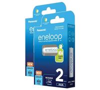 eneloop, Pilas Recargables AAA/Micro, Paquete de 2, Capacidad de mín. 800 mAh, Pilas Ni-MH, Listas para Usar, Recargables hasta 2000 Veces, Embalaje sin plástico, Standard, Blancas