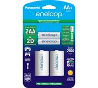 Eneloop Panasonic K-KJS1MCA2BA D Sally Adaptadores de batera AA 2100 Ni-Mh Bateras recargables precargadas de 2 """" D Adaptadores con 2 bateras